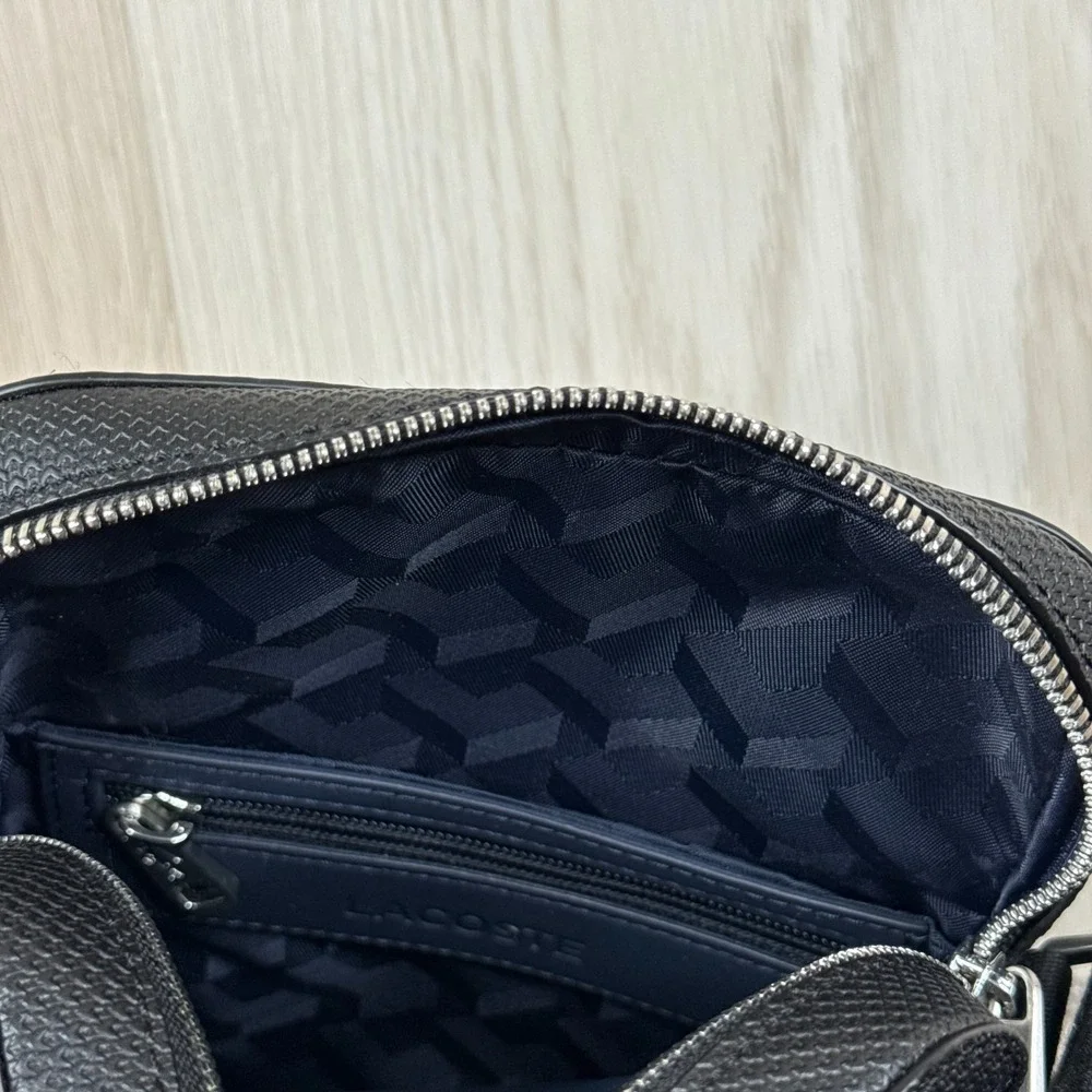 Lacoste Mens Black Polyamide Lining Chantaco Zip Closure Crossbody Camera Bag